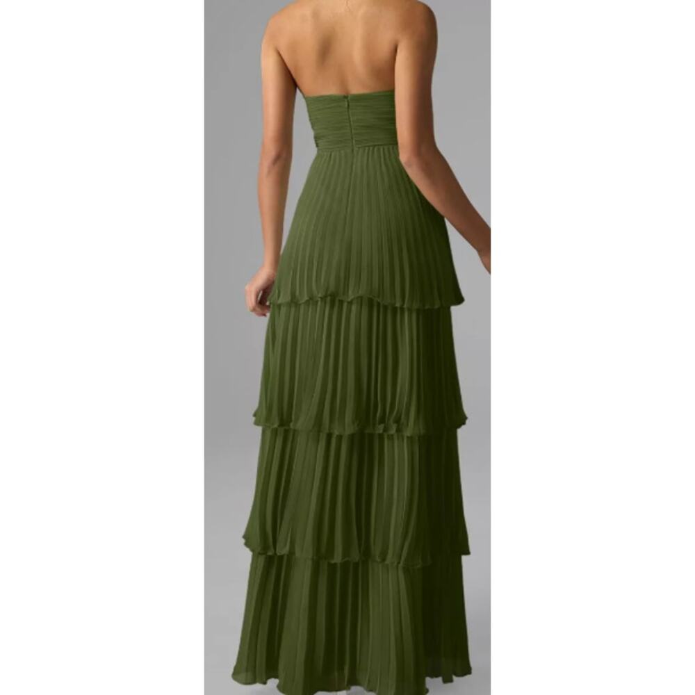 Elegant Olive Green Strapless Maxi Dress - Picture 3 of 7